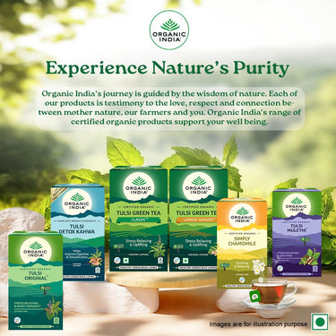 A TATA Product - Organic India Tulsi Masala Chai, 25 Tea Bags, Stress Relieving*, Refreshing And Relaxing, 100% Whole Herb Power*, Certified Organic, Unbleached Filter Paper Tea Bags